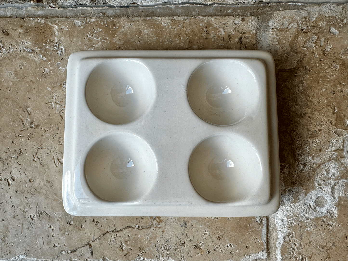 small vintage french white ironstone egg tray rack