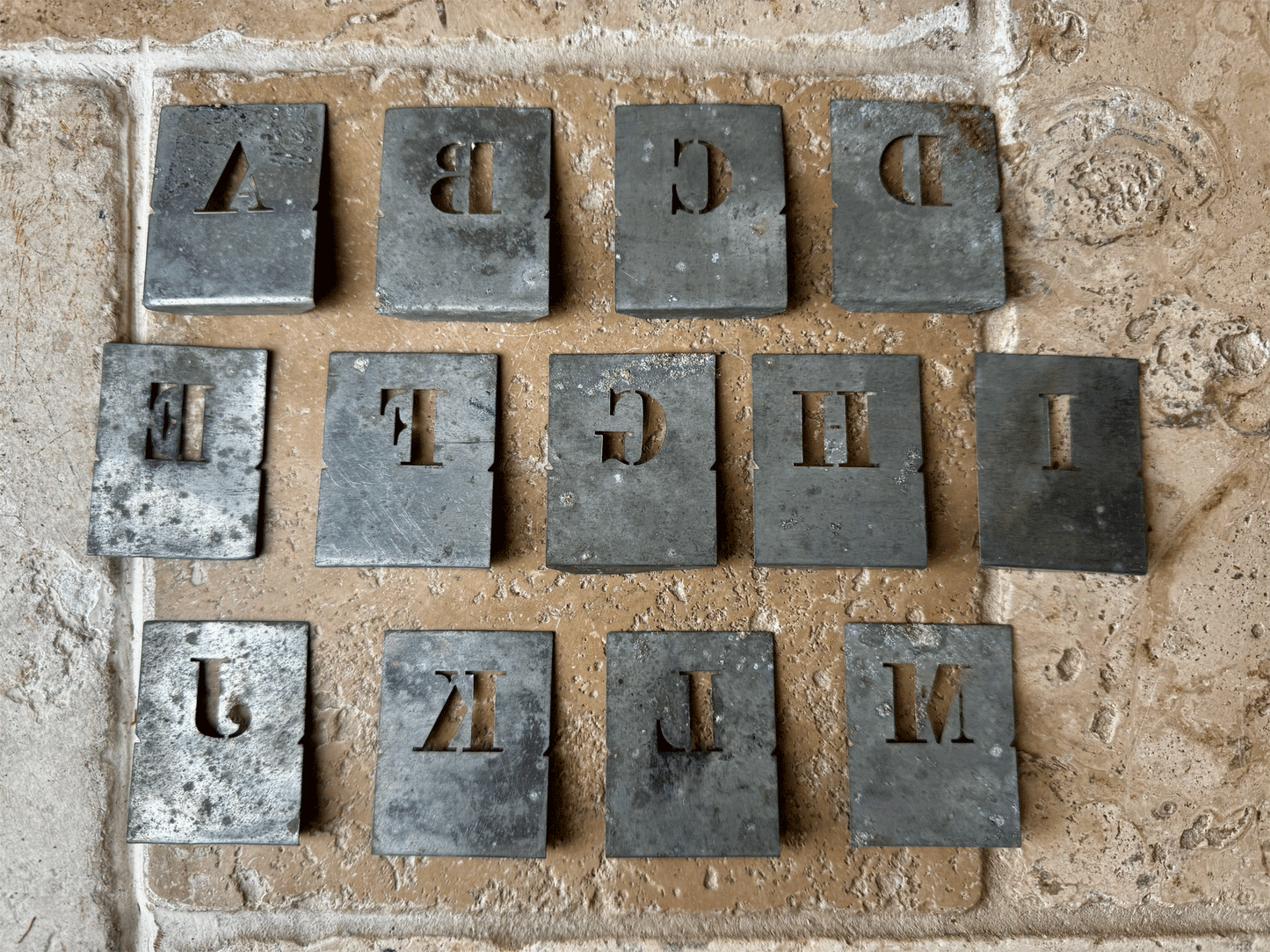 vintage french small tin stencil alphabet initial ampersand