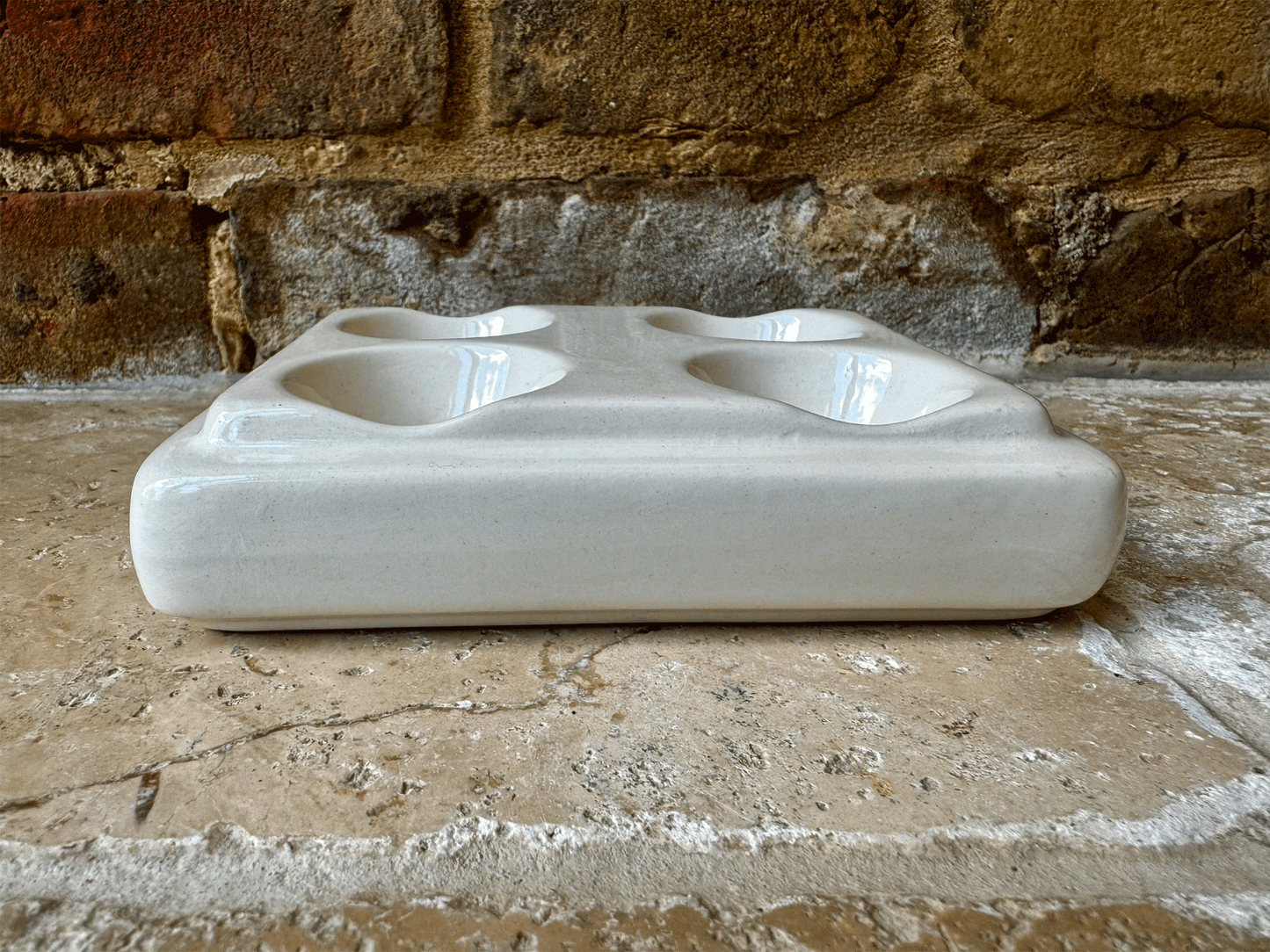 small vintage french white ironstone egg tray rack