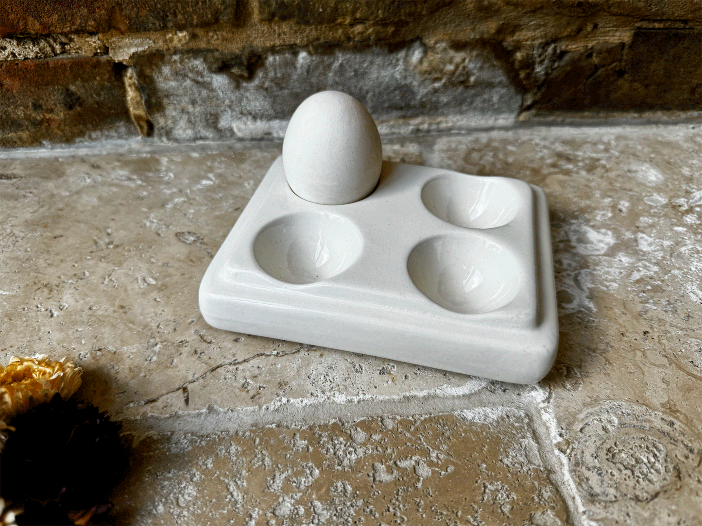 small vintage french white ironstone egg tray rack