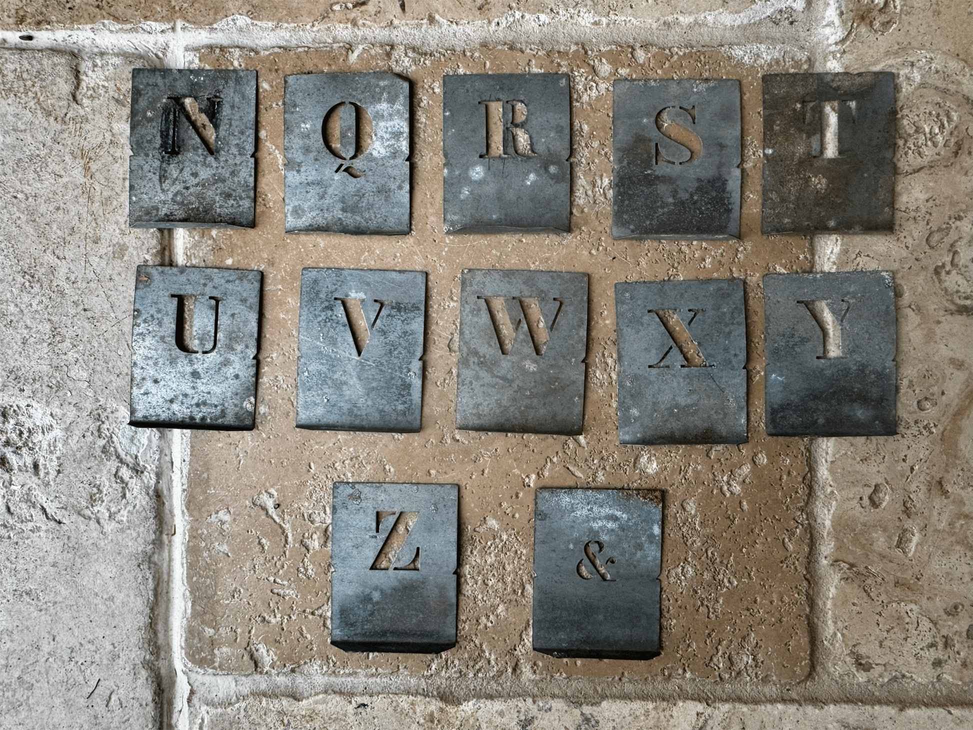 vintage french small tin stencil alphabet initial ampersand