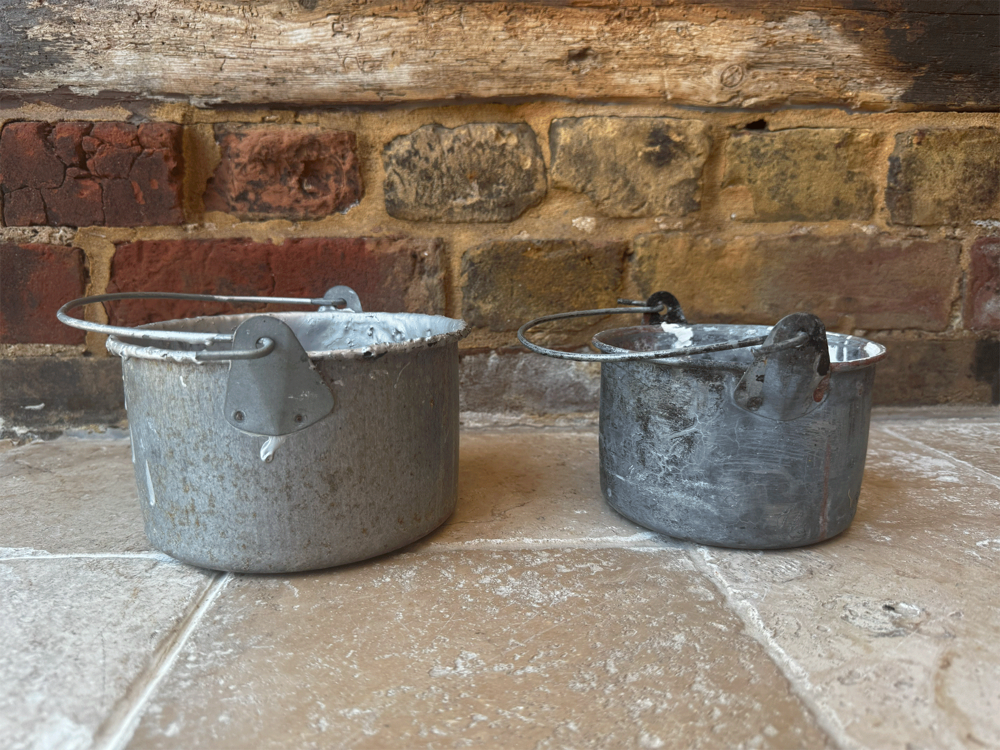 vintage antique french rustic chippy used paint kettle pot tin