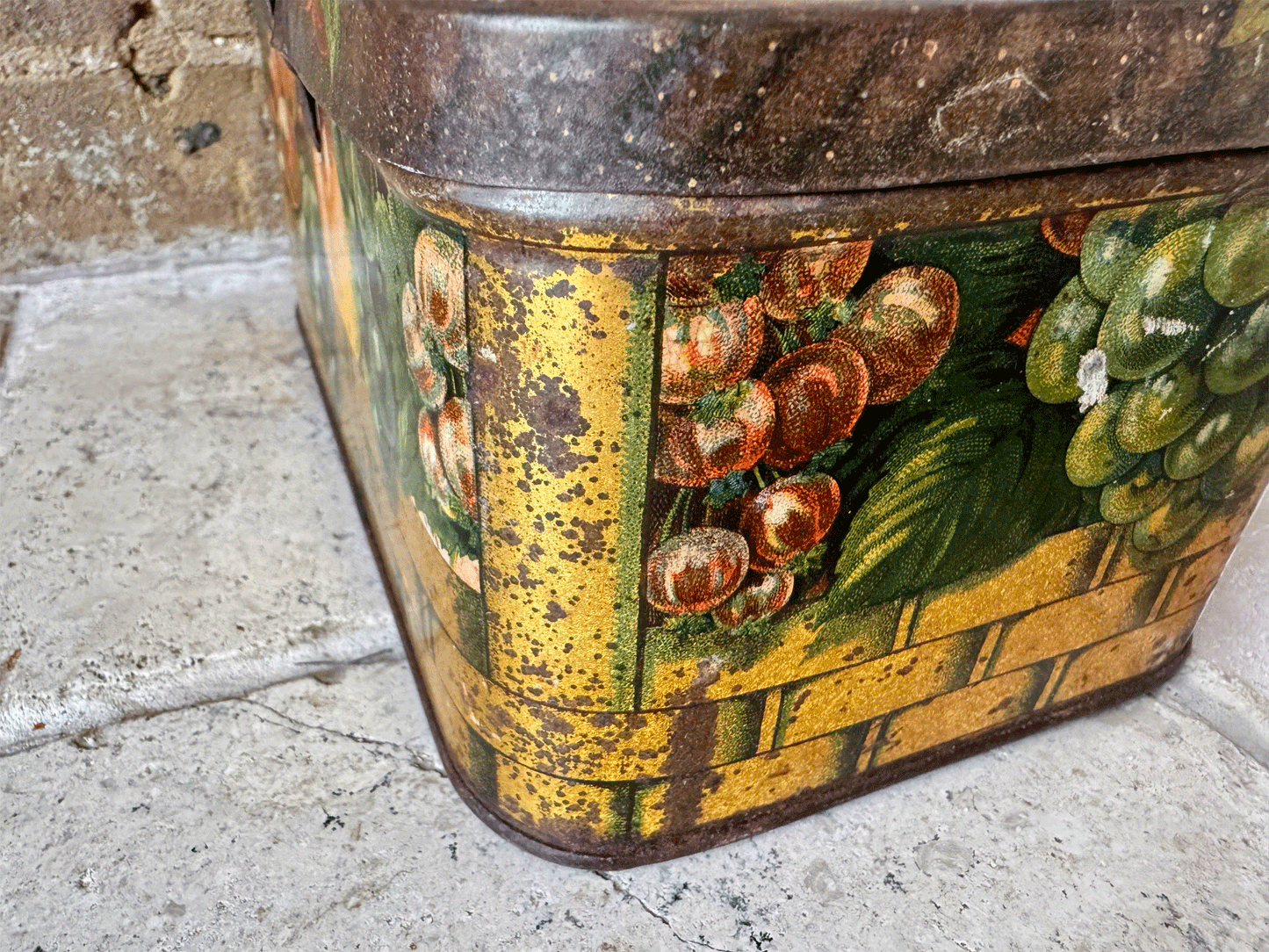 decorative antique vintage french biscuit tin picnic box fruit basket rustic decor