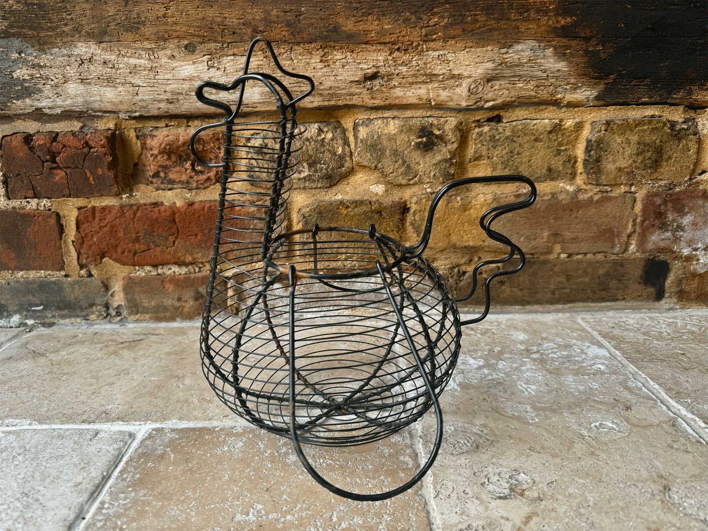 vintage french wirework figural egg basket holder chiken