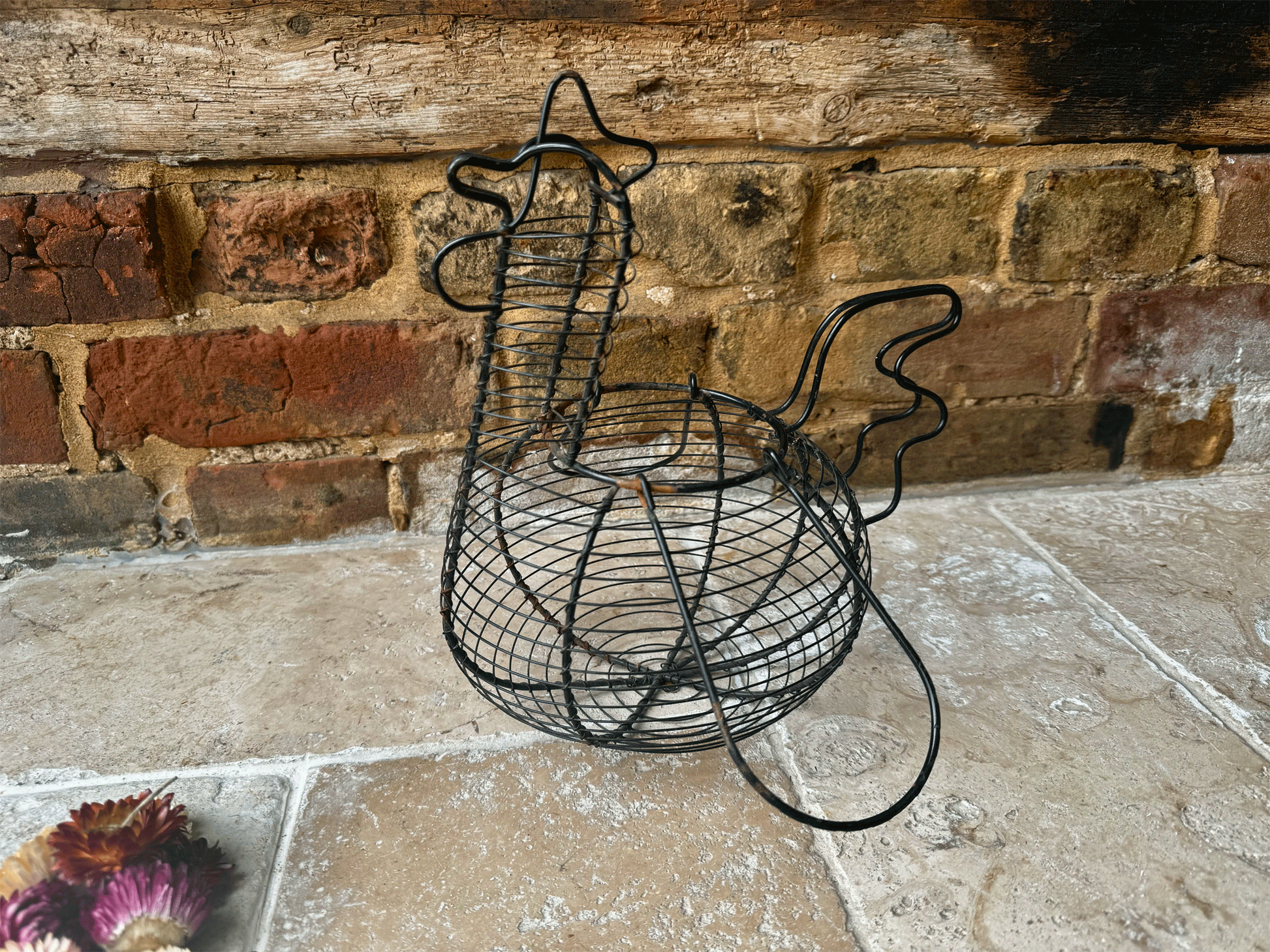 vintage french wirework figural egg basket holder chiken