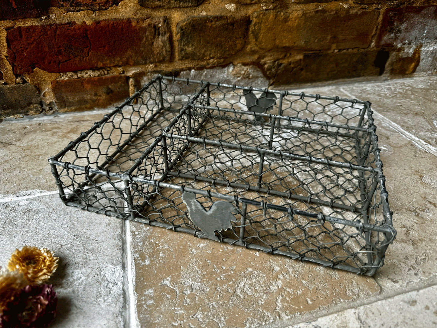 vintage french wirework cutlery drawer tray hen chicken decoration