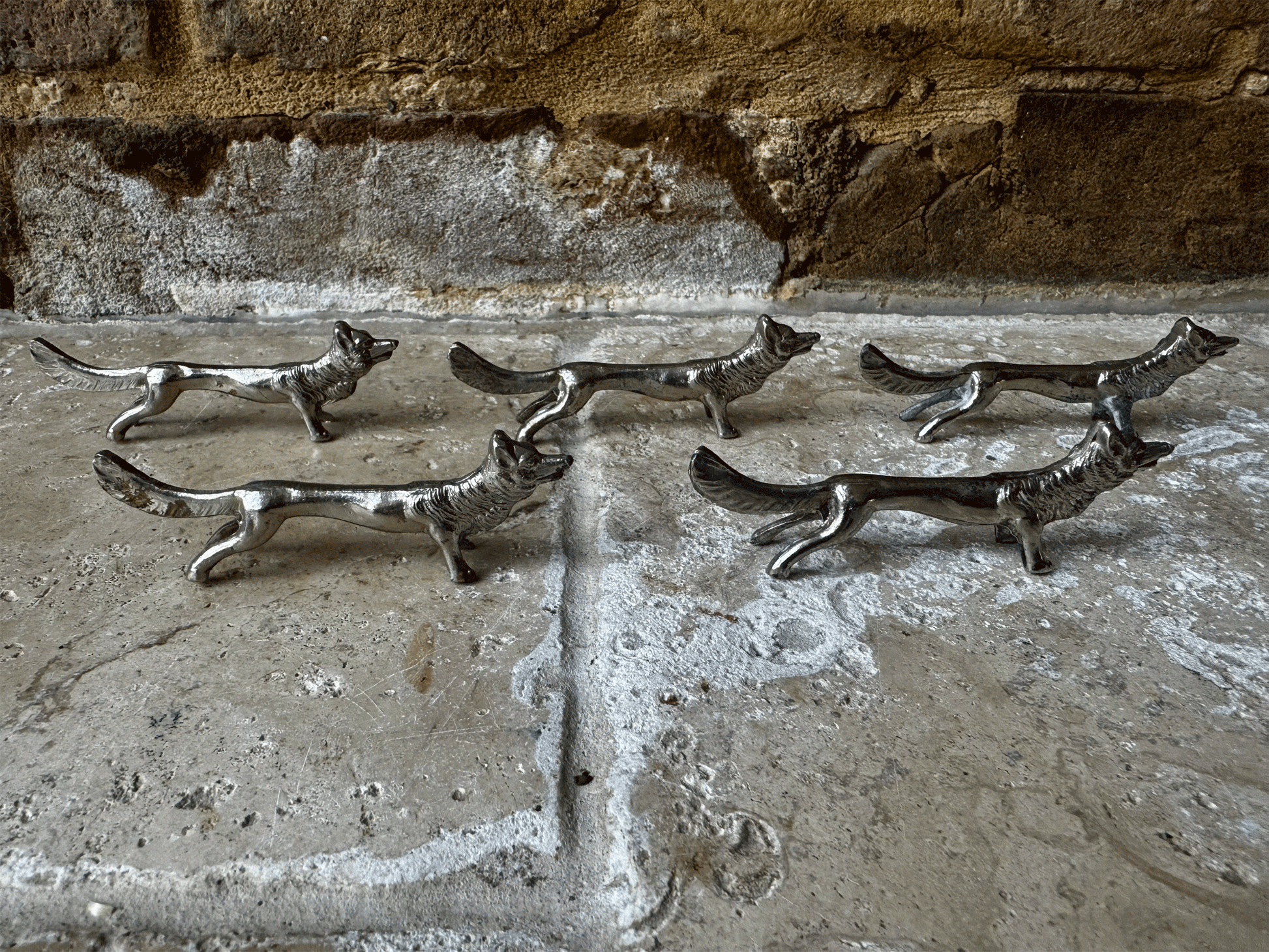 antique vintage french set silver plated knife rests rare figural wolf wolves