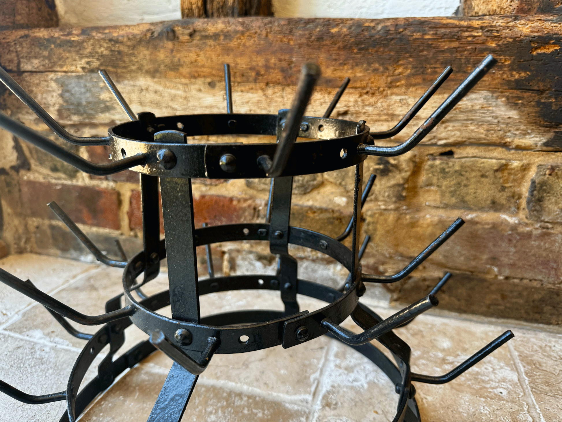vintage french large cast iron bottle drying rack herisson bouteilles mug holder
