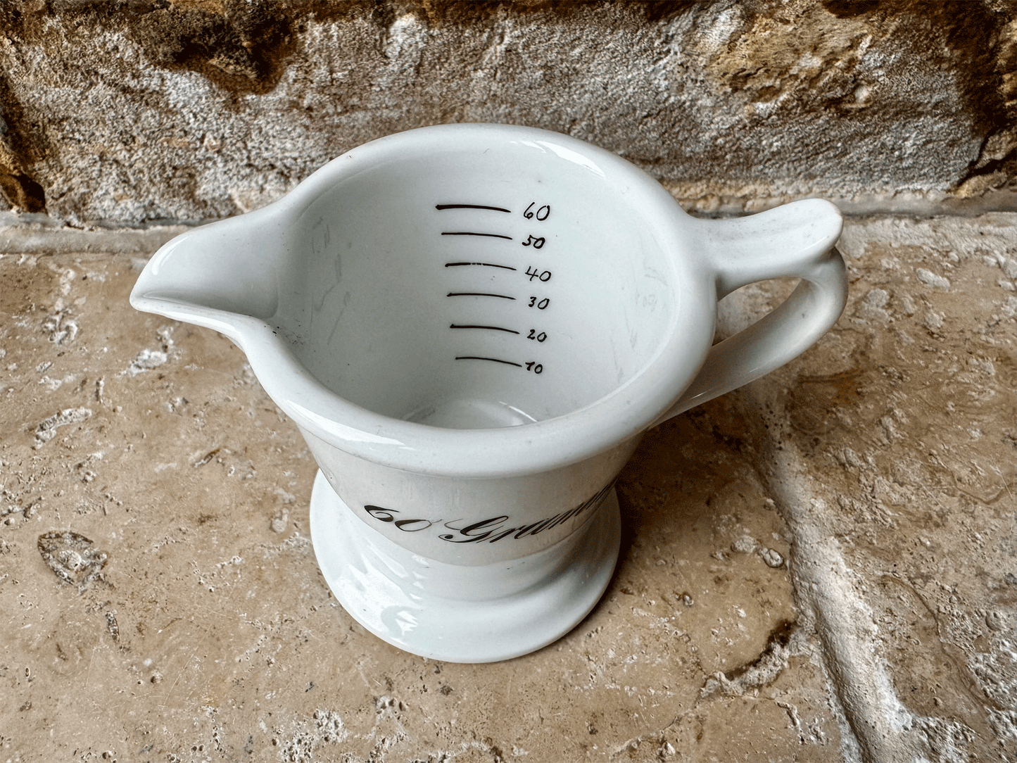 antique german white ironstone food medicine liquid measure measuring jug