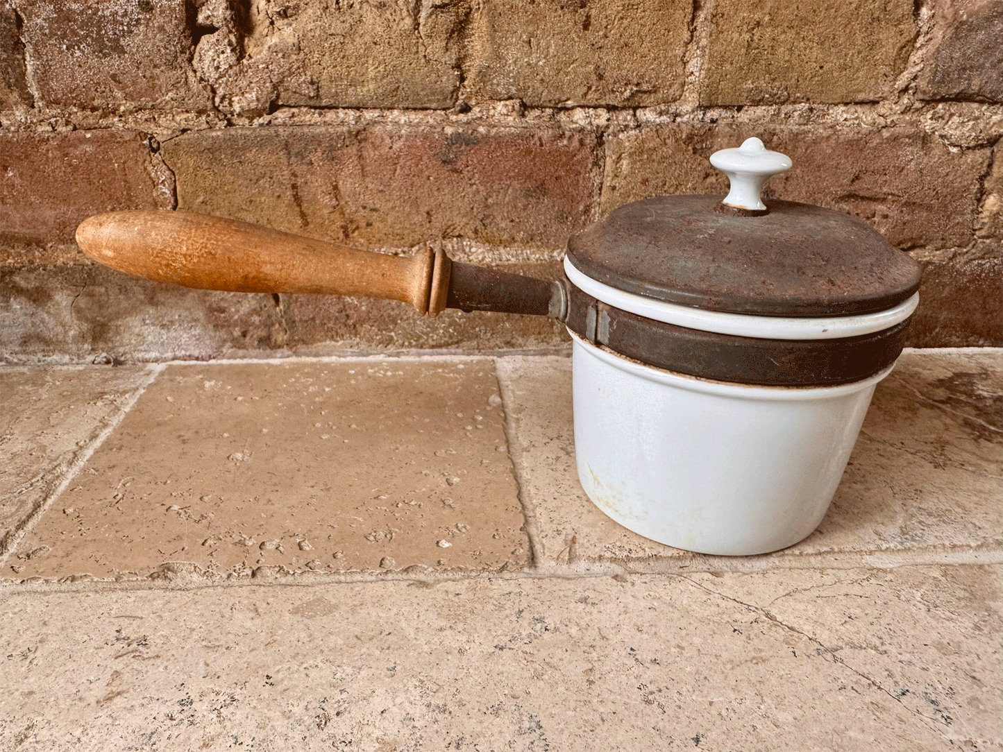 vintage german white ironstone milk warming pan original lid