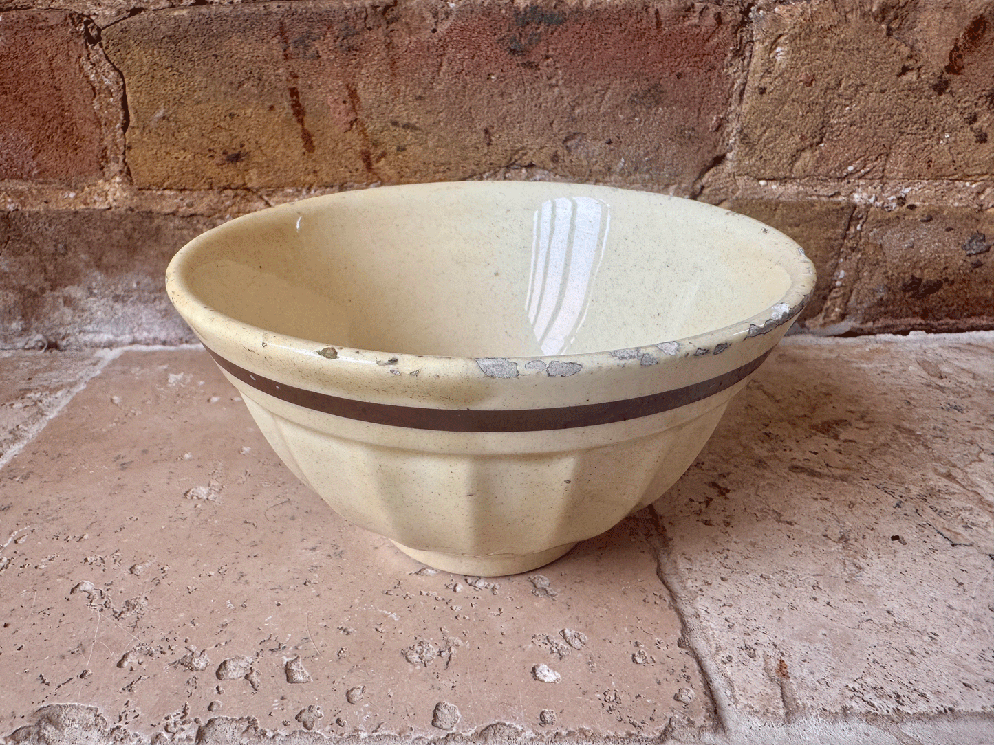 antique italian chippy rugged ribbed cafe au lait coffee bowl