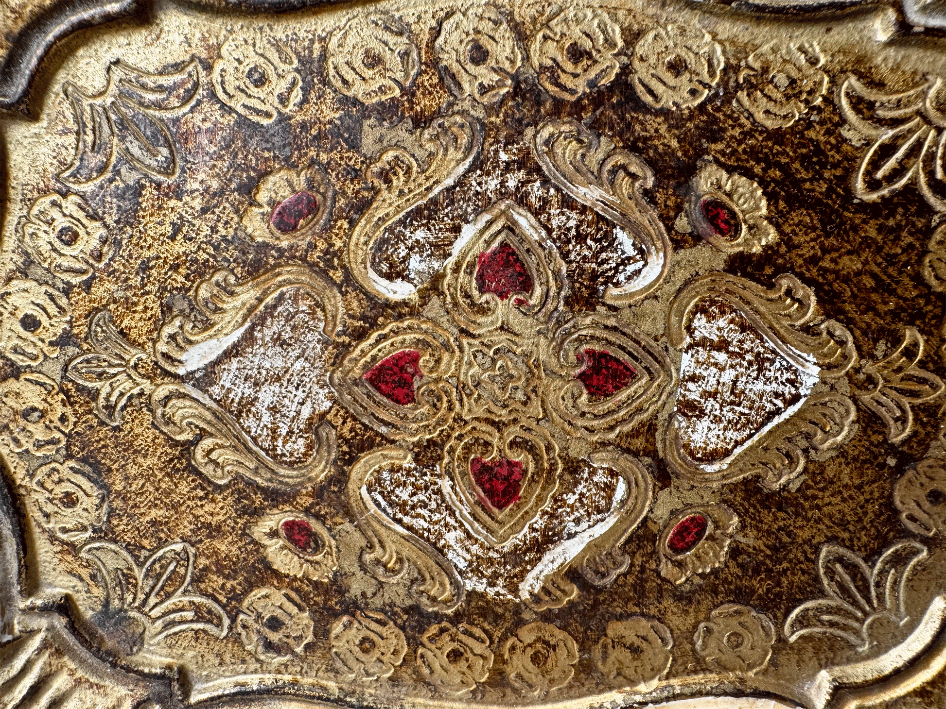 small vintage italian florentine tray gold red