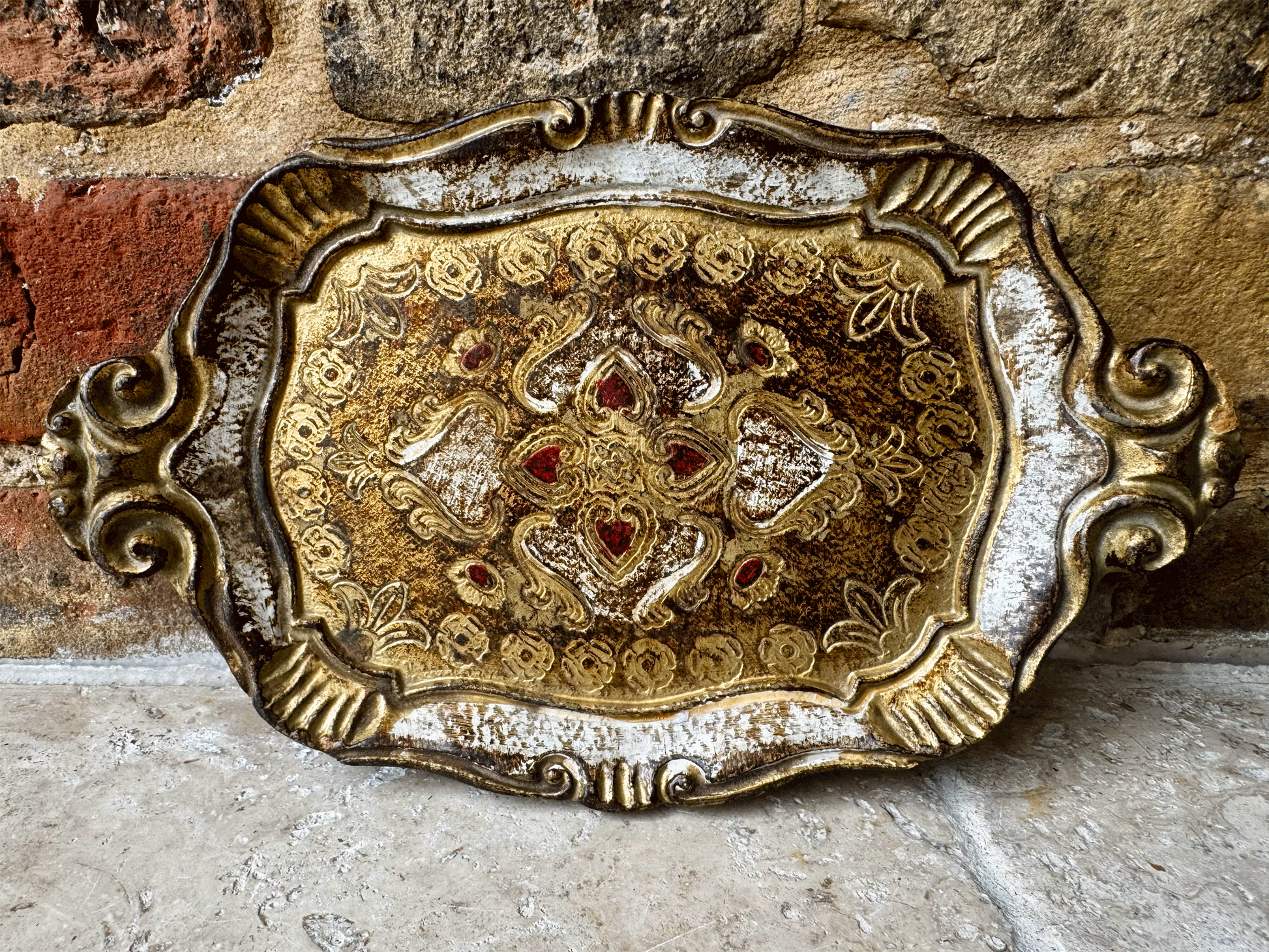 small vintage italian florentine tray gold red