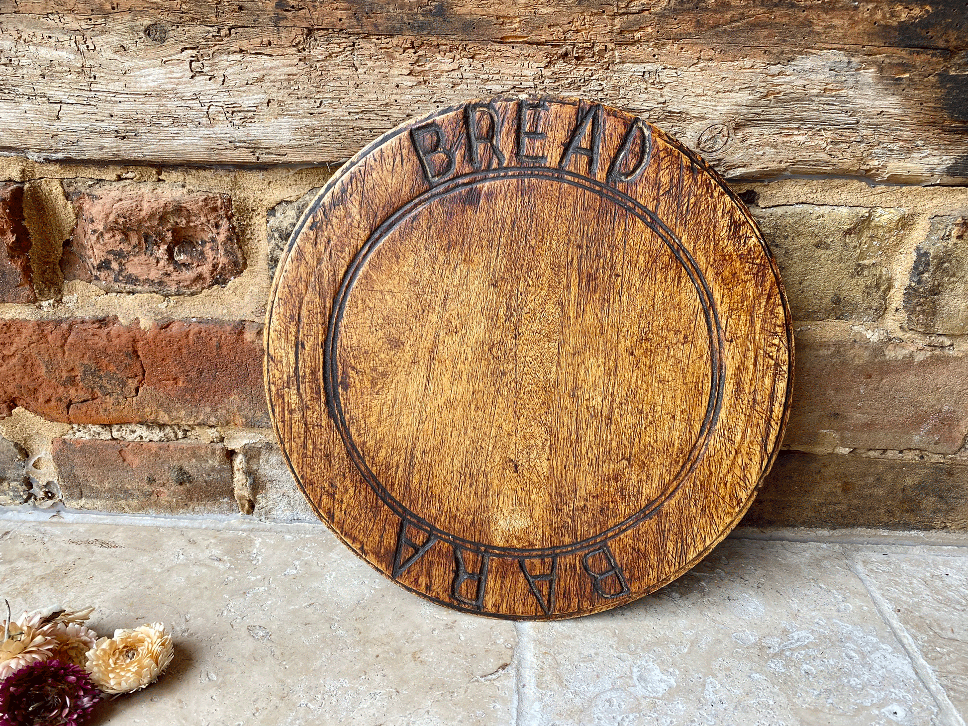 rare antique welsh carved treen wooden bread bara board