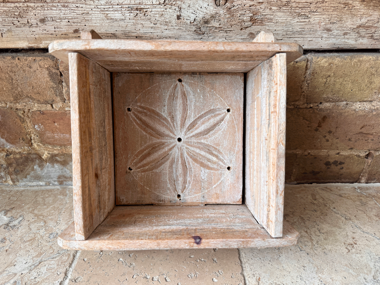 antique scandinavian swedish carved wooden treen cheese mould folk art geometric floral flower design