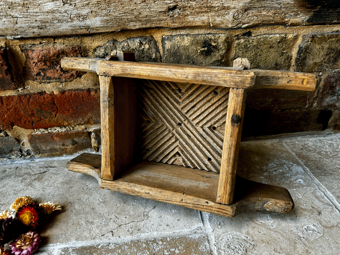 rustic antique 1800s 19th century carved wooden treen swedish folk art cheese mould geometric pattern design