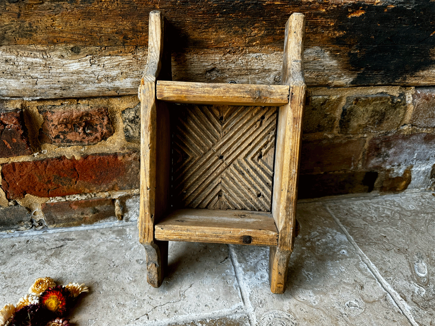 rustic antique 1800s 19th century carved wooden treen swedish folk art cheese mould geometric pattern design