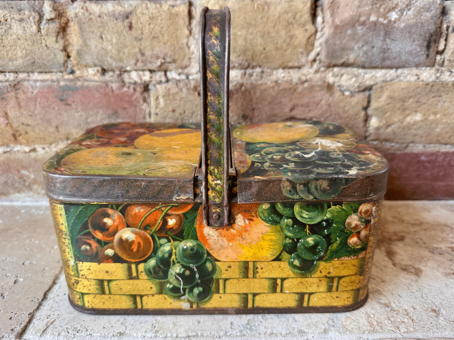 decorative antique vintage french biscuit tin picnic box fruit basket rustic decor