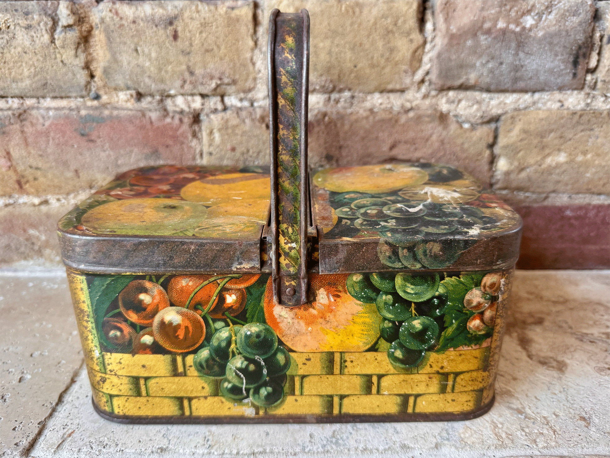 decorative antique vintage french biscuit tin picnic box fruit basket rustic decor