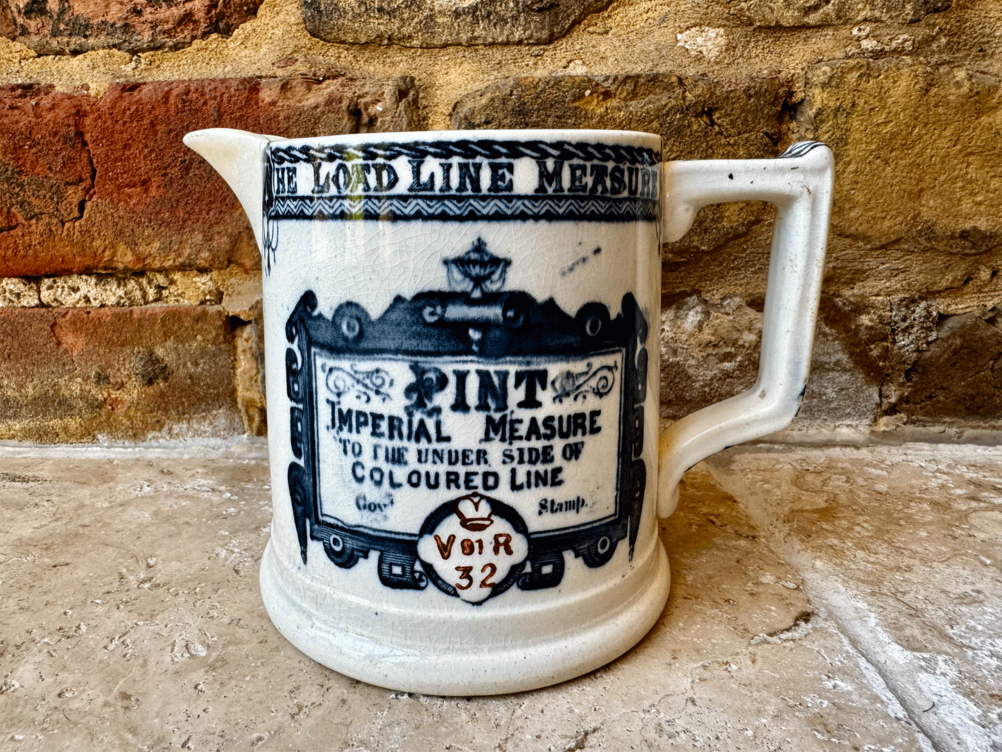 antique victorian emery ironstone load line measure one pine imperial measuring jug