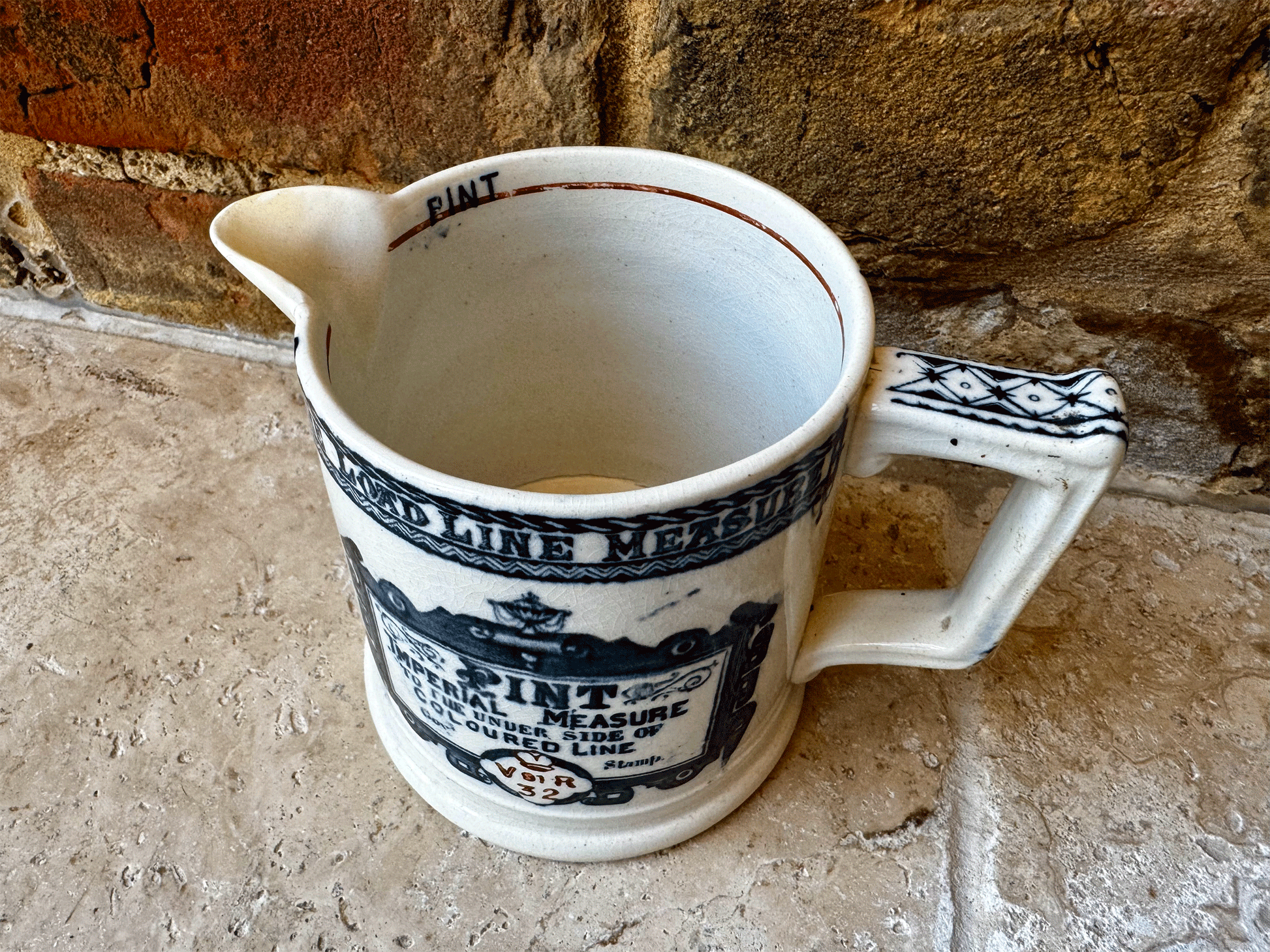 antique victorian emery ironstone load line measure one pine imperial measuring jug