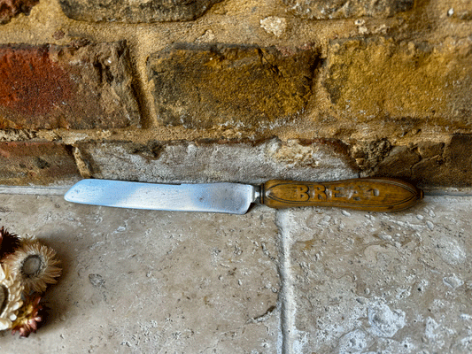 antique english carved wooden treen bread knife slicer steel blade