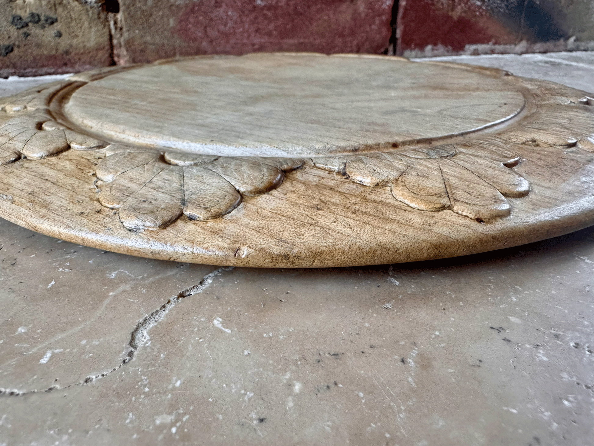 rare antique victorian 1800s deeply carved english breadboard scalloped rosette decoration