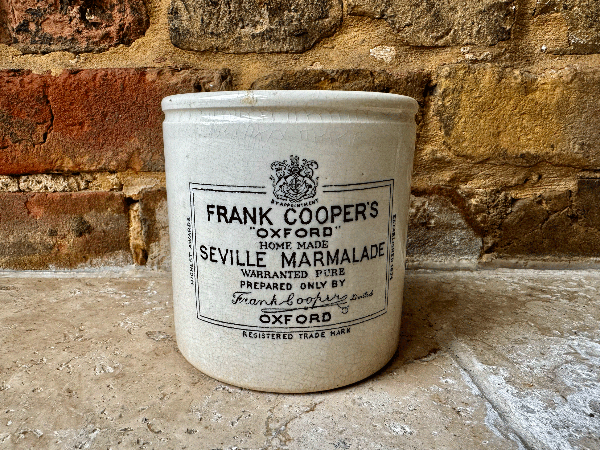 antique victorian rare large chubby two pound frank cooper oxford english marmalade advertising pot