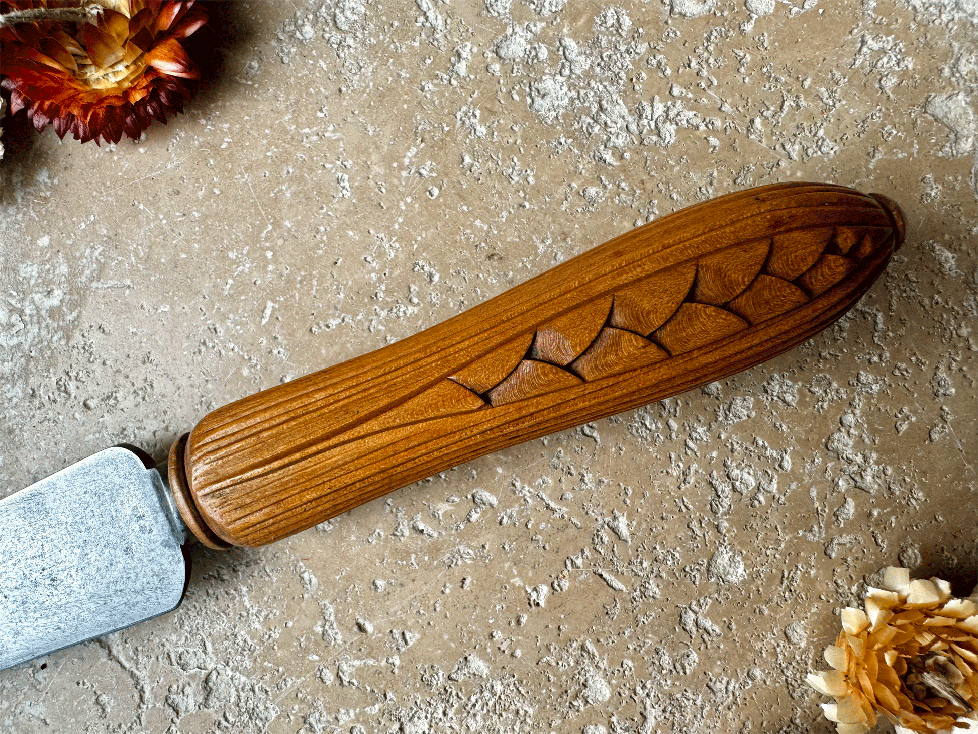 antique english victorian carved treen wooden bread knife wheat