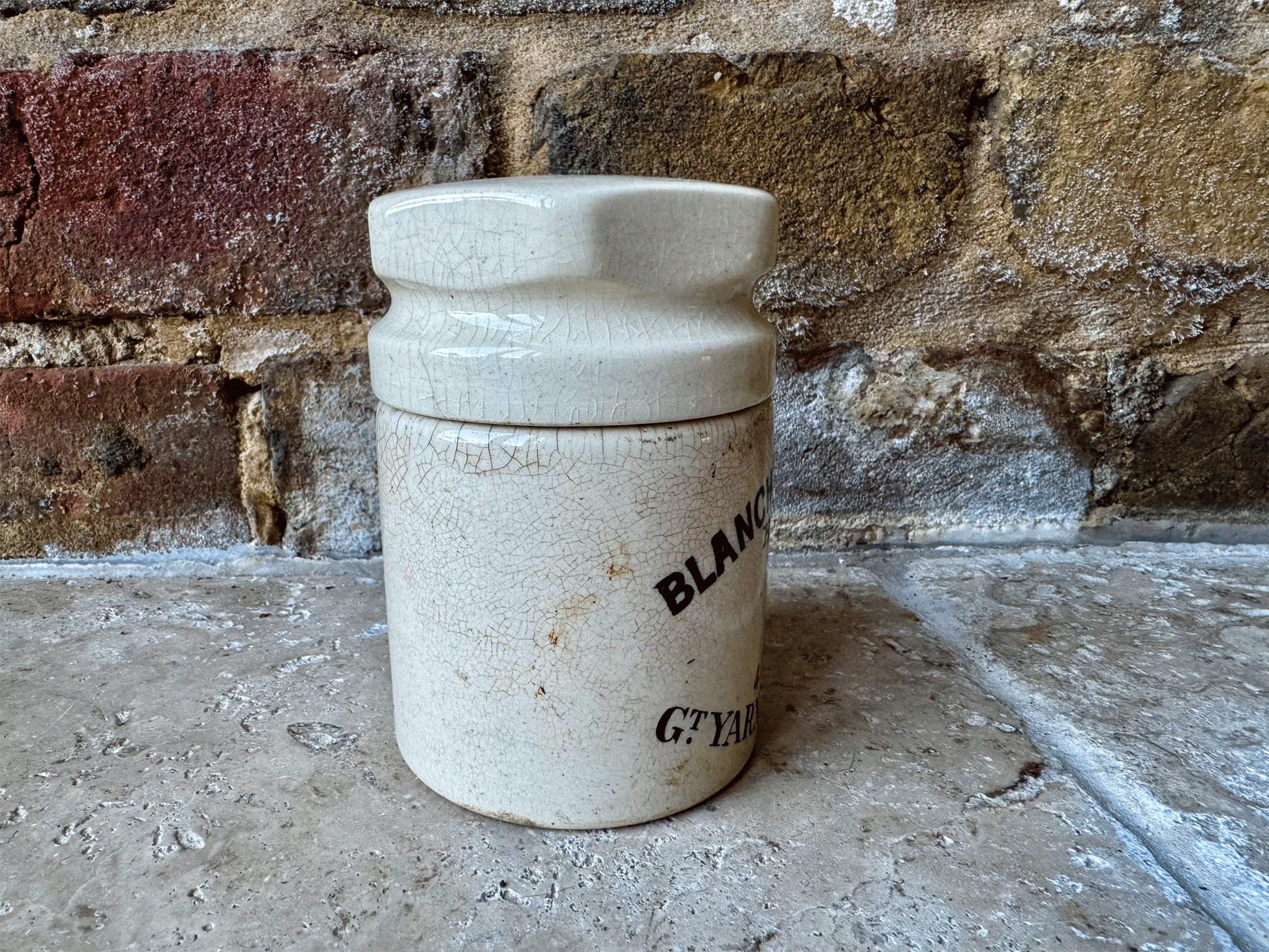 antique victorian english stoneware advertising pot blanchflower bloater paste great yarmouth