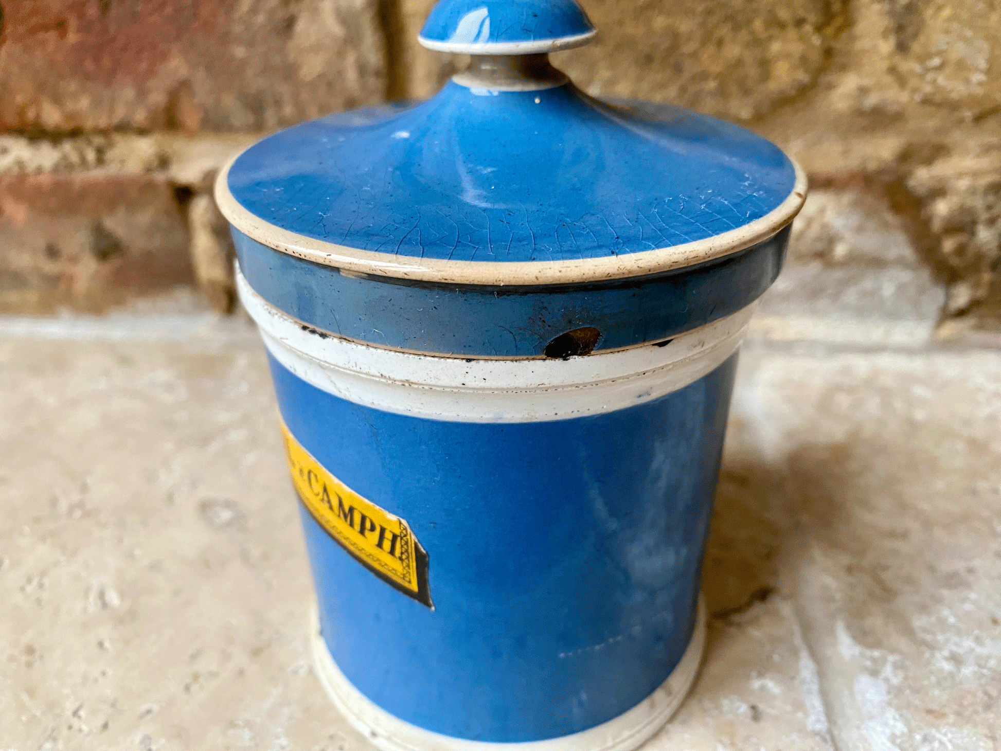 antique rare maw victorian ironstone blue chloral camph apothecary pharmacy pot jar