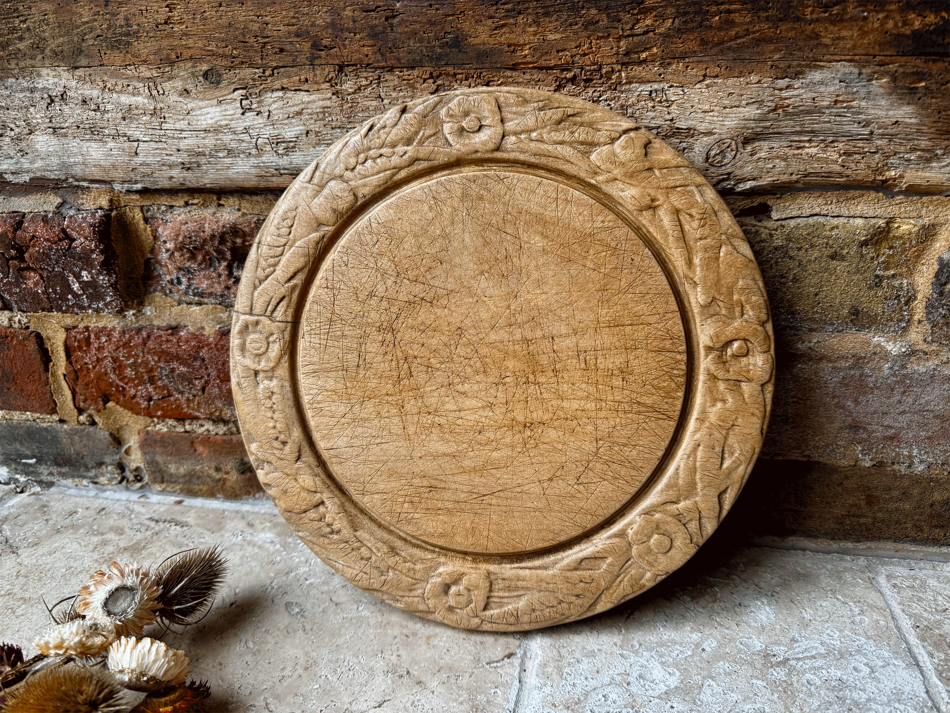 antique victorian carved english treen wooden breadboard rosettes wheat barley