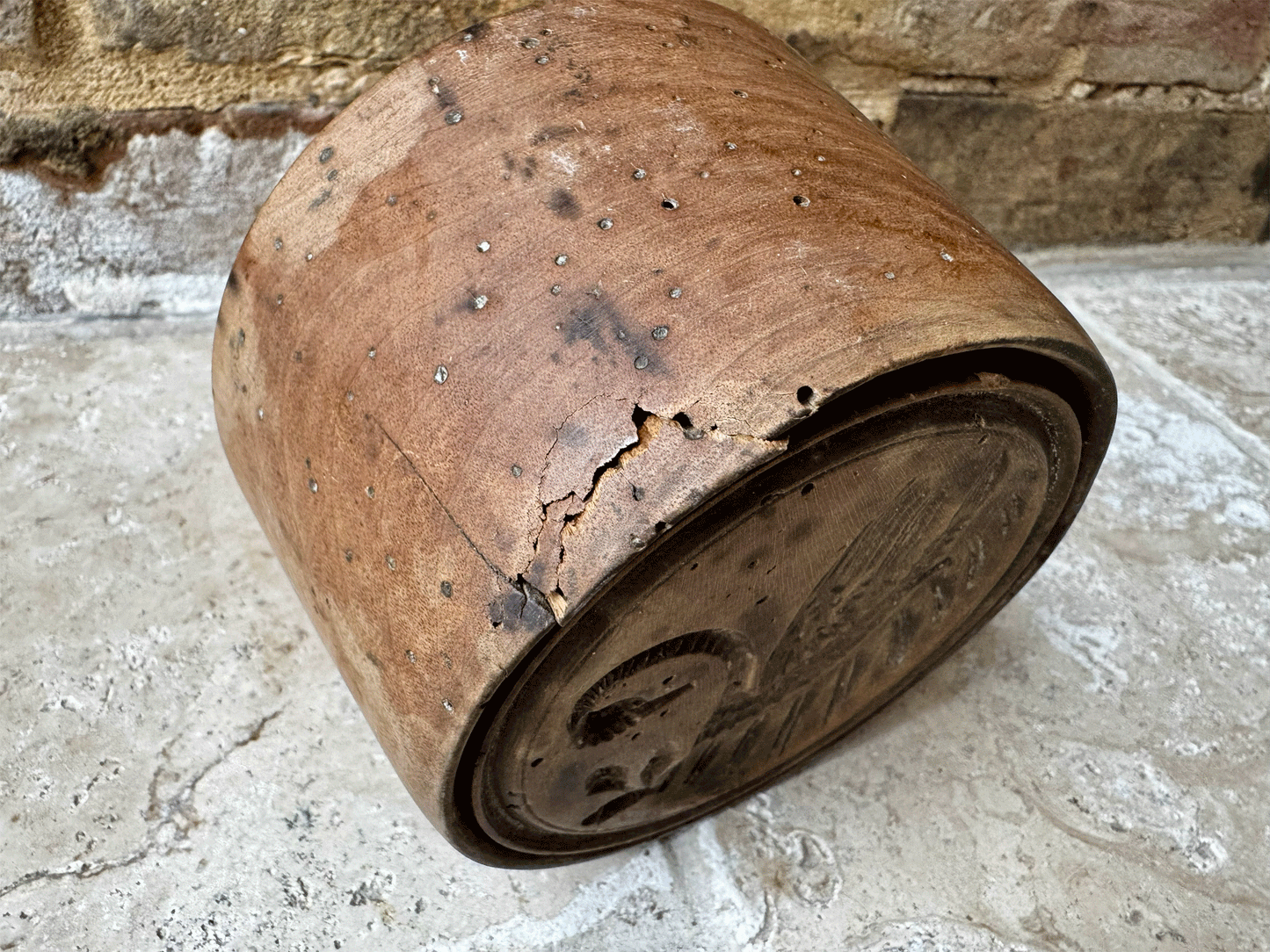 antique victorian extra large carved wooden butter stamp mould swimming swan