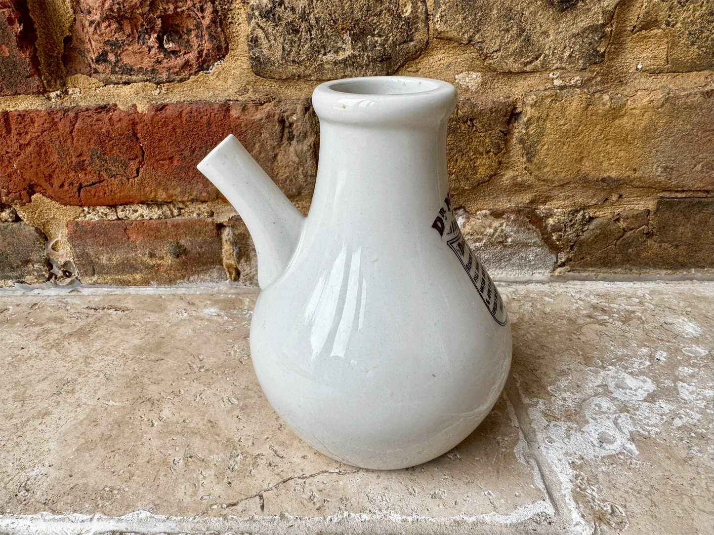 large antique victorian dr nelson improved inhaler white ironstone black typography