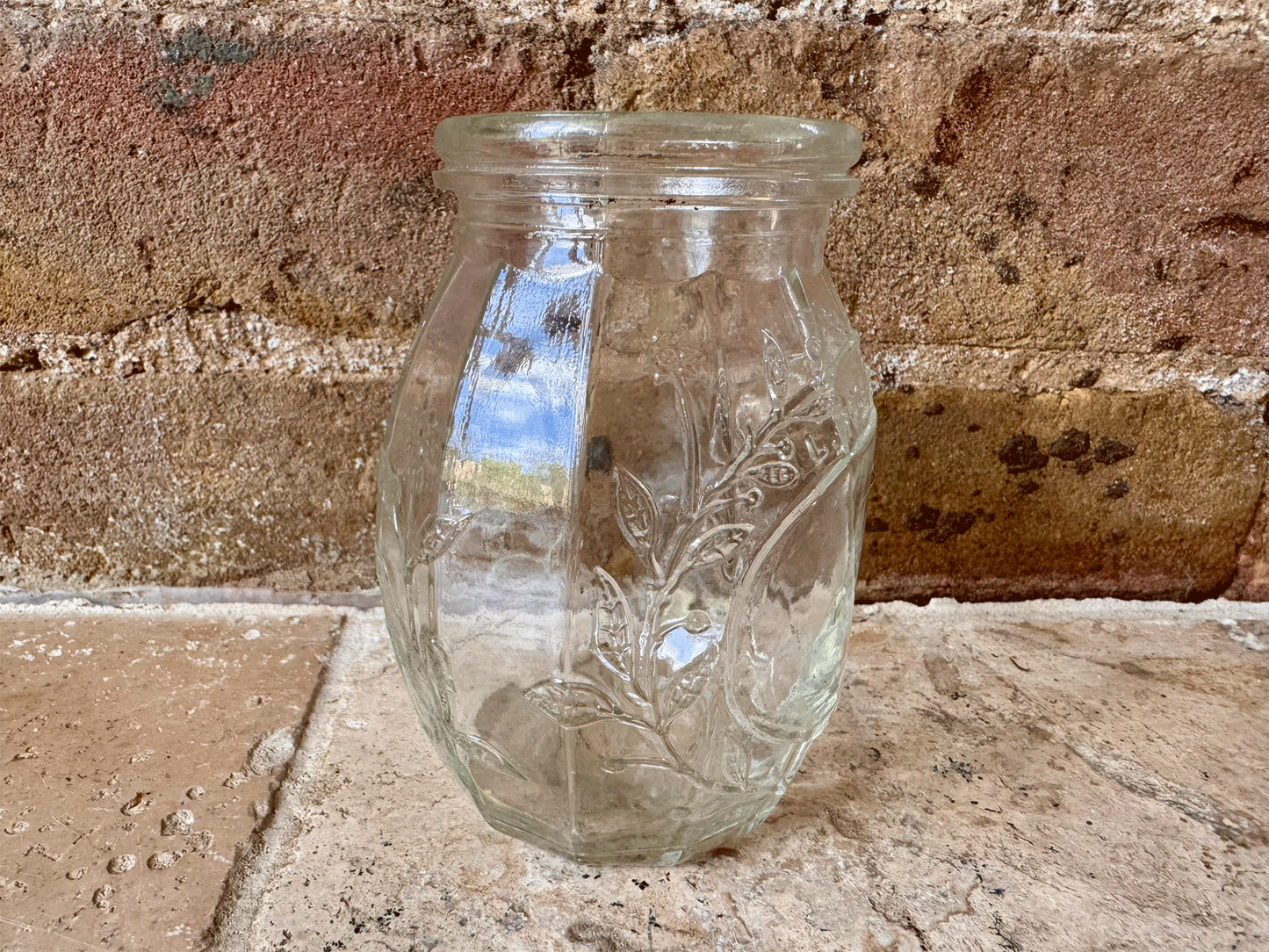 antique victorian glass jar advertising l rose co fruit cordials ribbed embossed floral decoration vintage bud vase