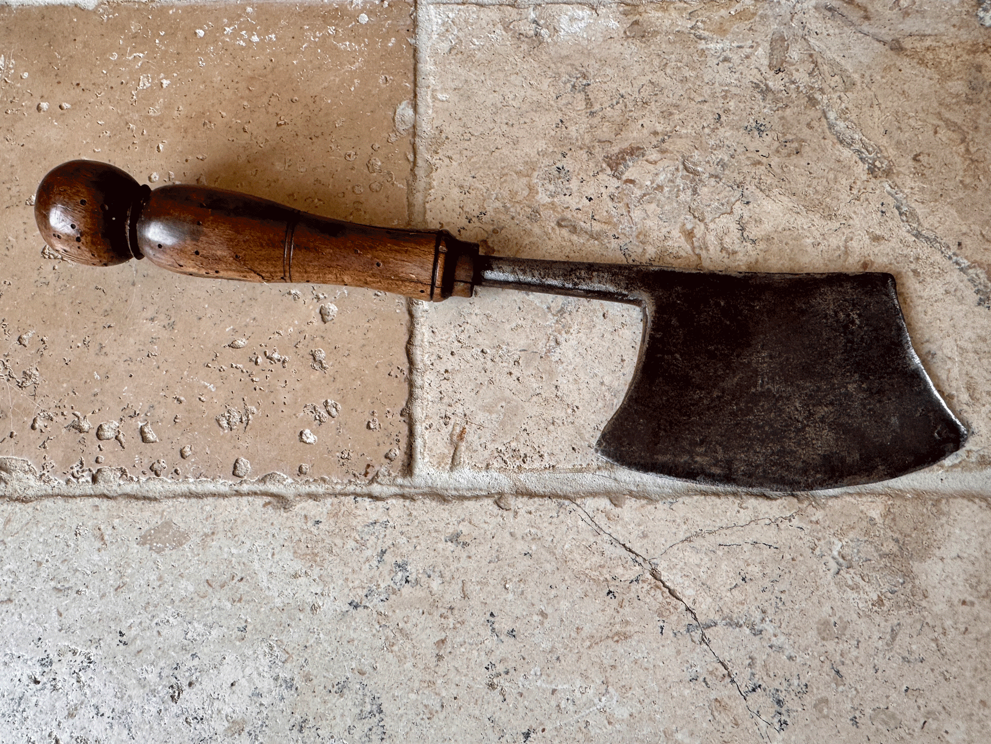 antique victorian steel blade game sugar cleaver herb chopper turned handle 19th century