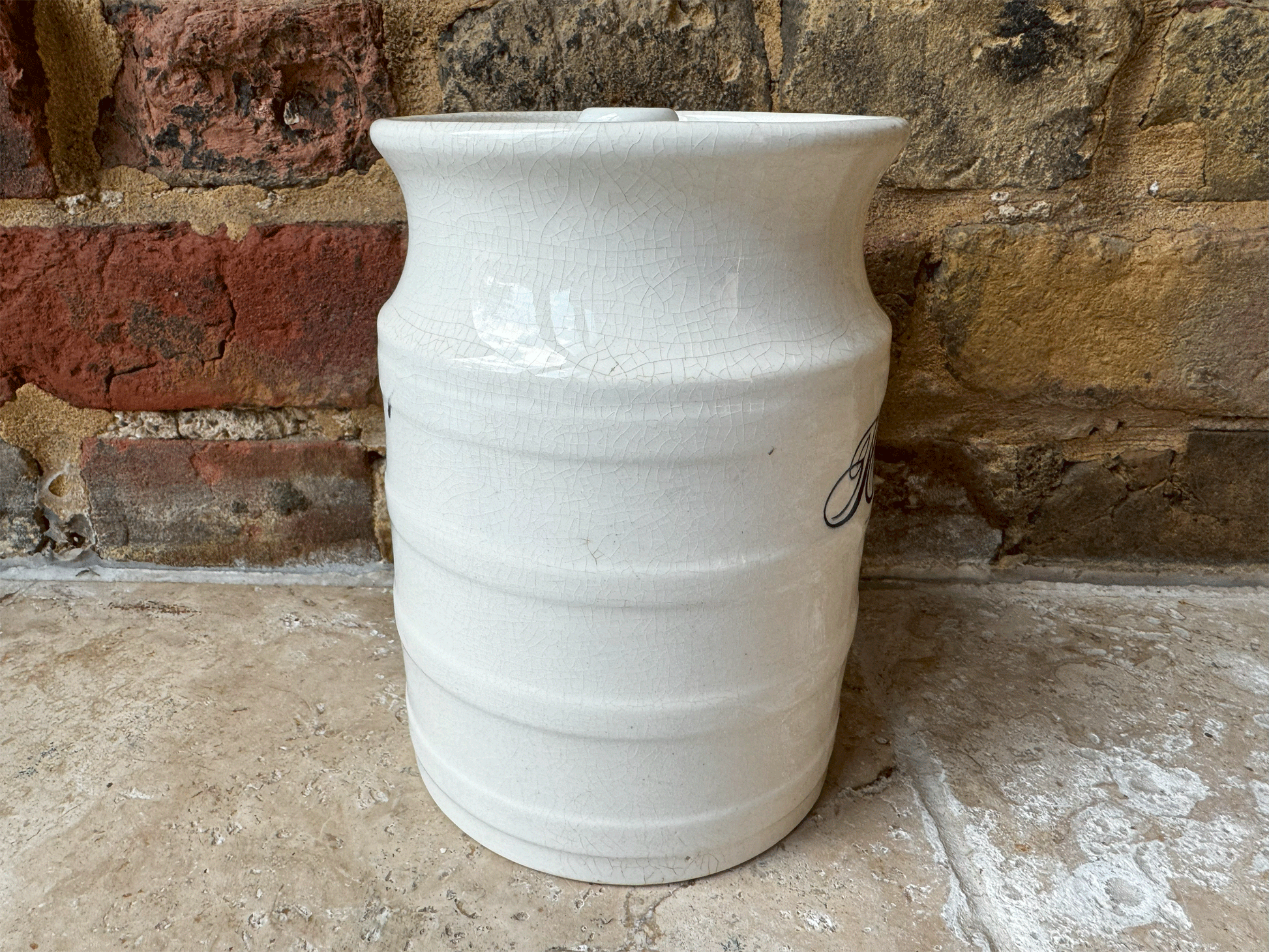 antique victorian large banded white ironstone kitchen storage jar canister rice