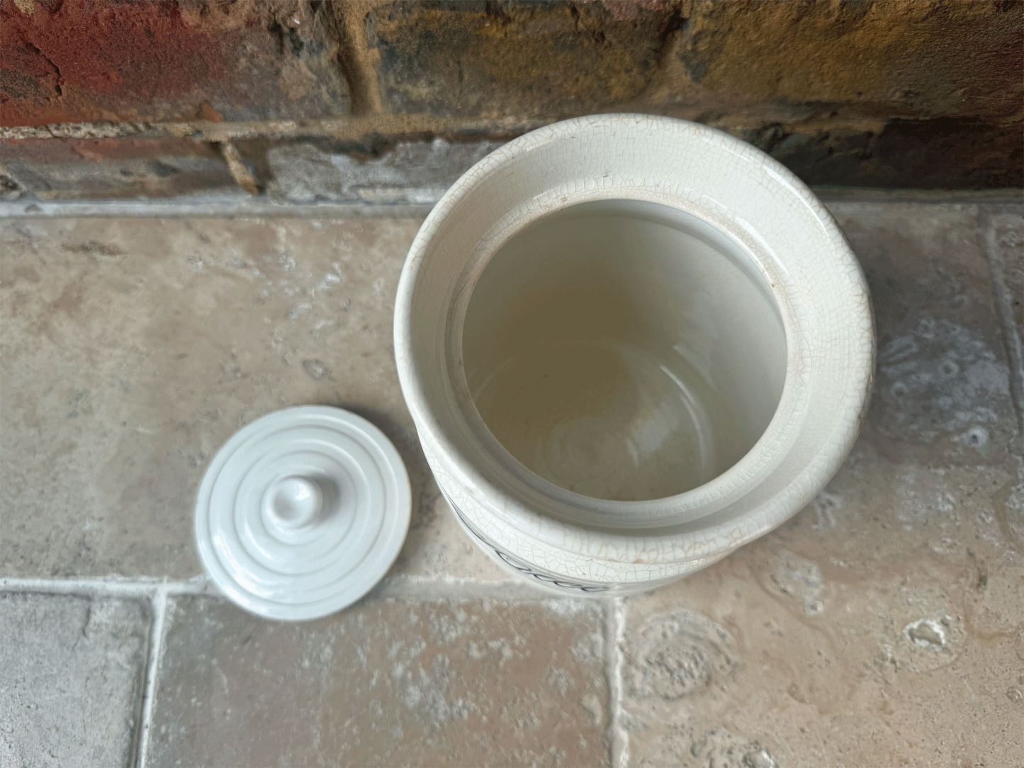 antique victorian large banded white ironstone kitchen storage jar canister rice