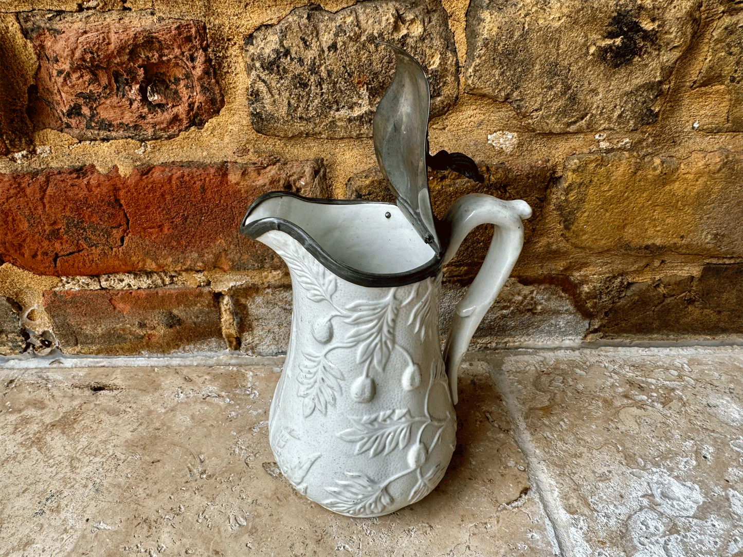 antique victorian english parian ware small pitcher jug pewter lid