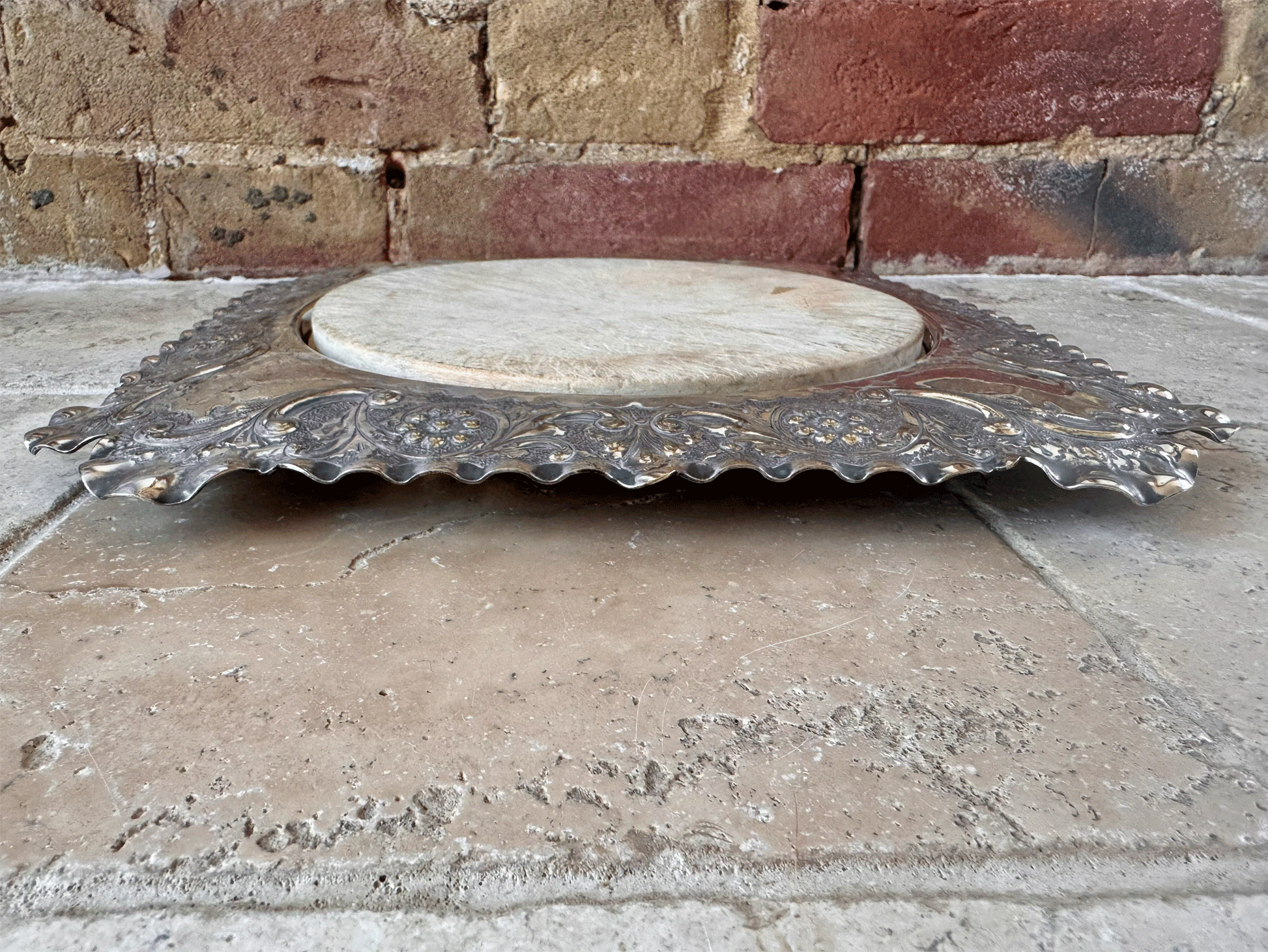 antique victorian rare silver plated square shaped breadboard cutting board rosette cornucopia pinder bros