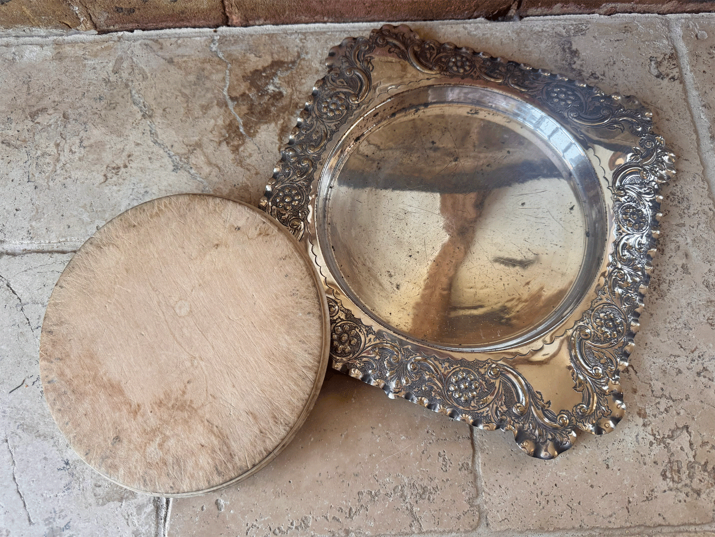 antique victorian rare silver plated square shaped breadboard cutting board rosette cornucopia pinder bros