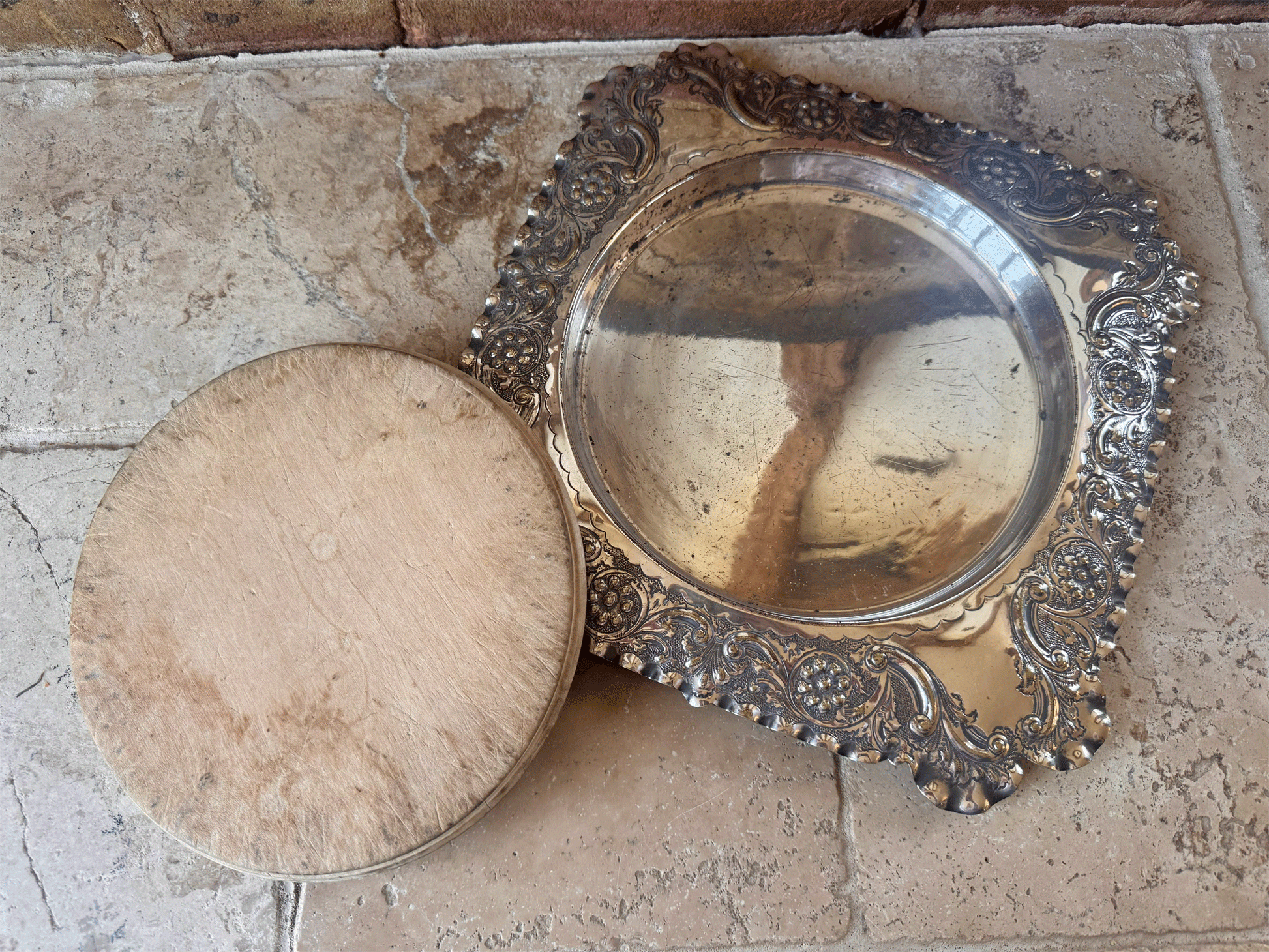 antique victorian rare silver plated square shaped breadboard cutting board rosette cornucopia pinder bros