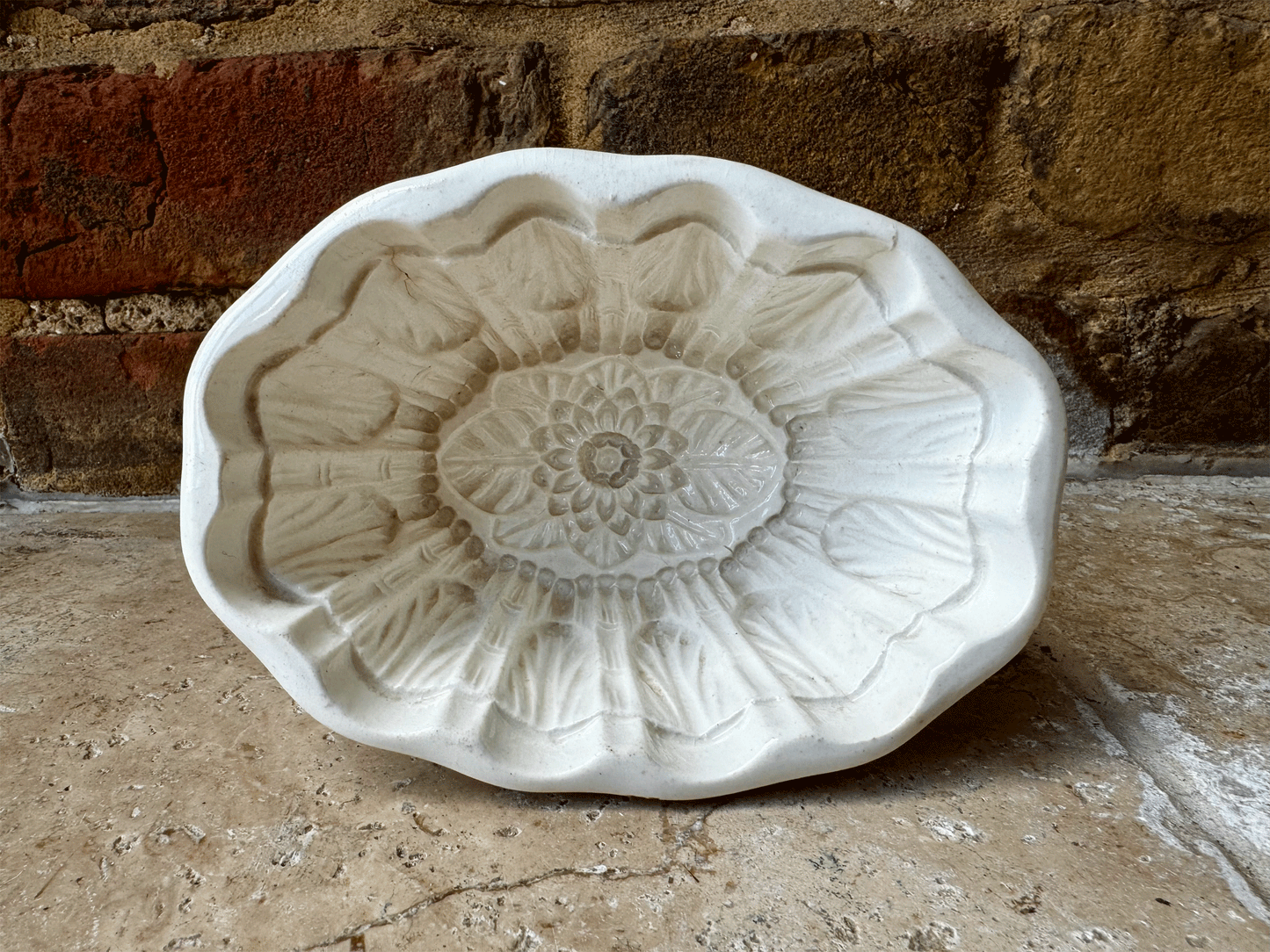 antique victorian wedgwood white ironstobe jelly mould floral rosette decoration