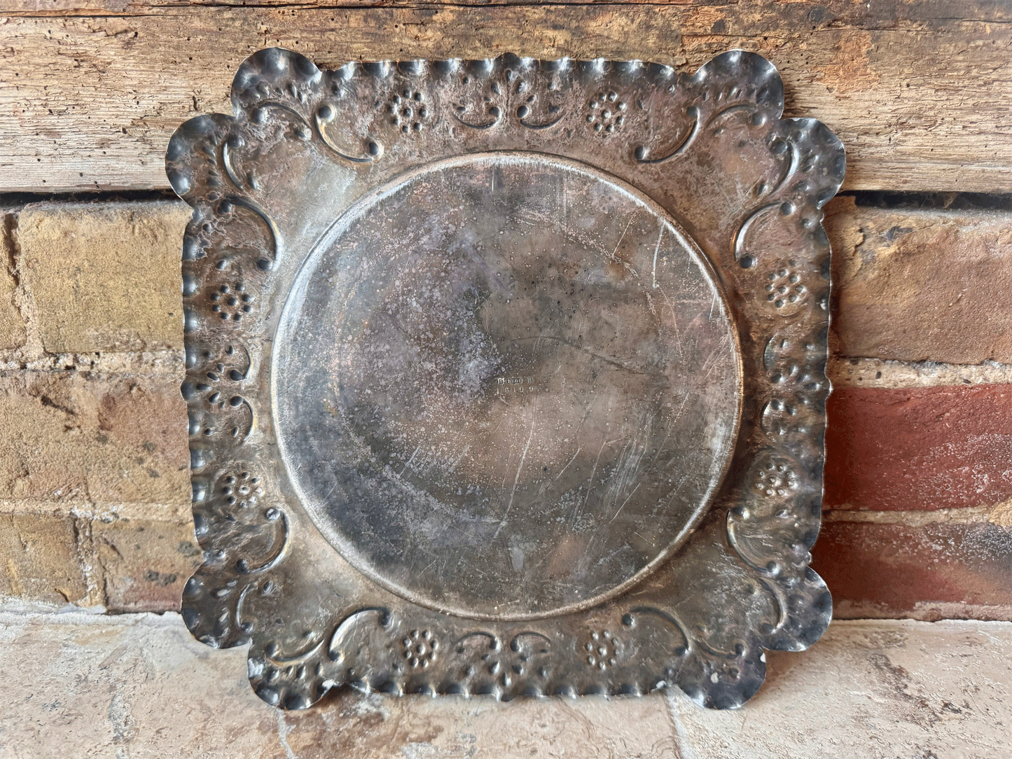 antique victorian rare silver plated square shaped breadboard cutting board rosette cornucopia pinder bros