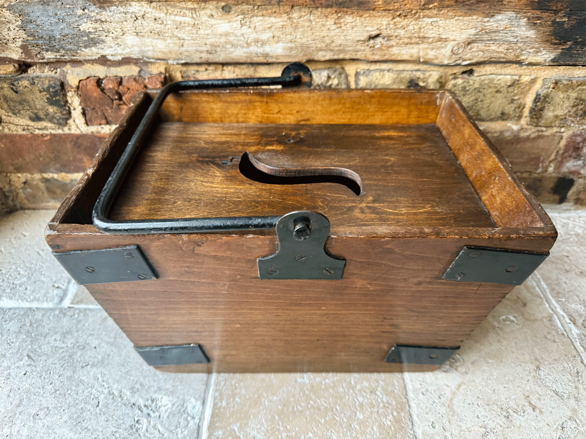 vintage english treen wooden housemaid tidy box crate organiser cleaning