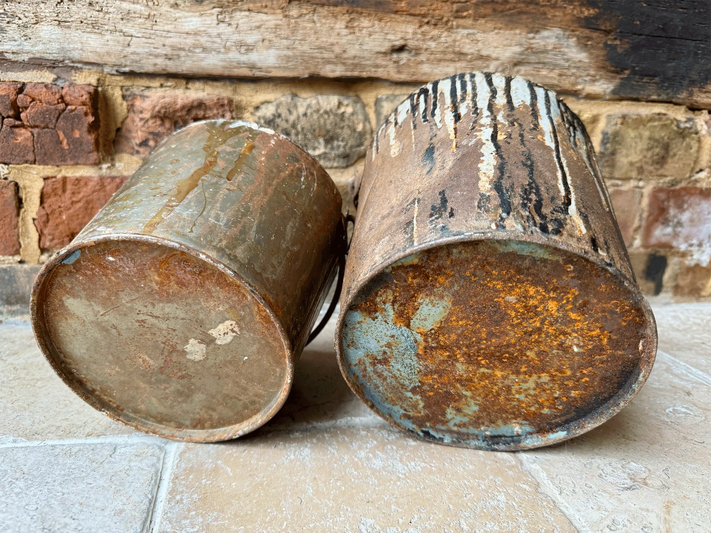 antique vintage french used galvanised decorators paint pot drips