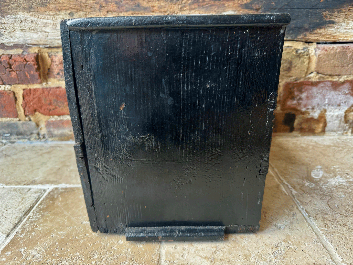 vintage small bank chest drawers tabletop desk tidy black shabby chic timeworn interior decor