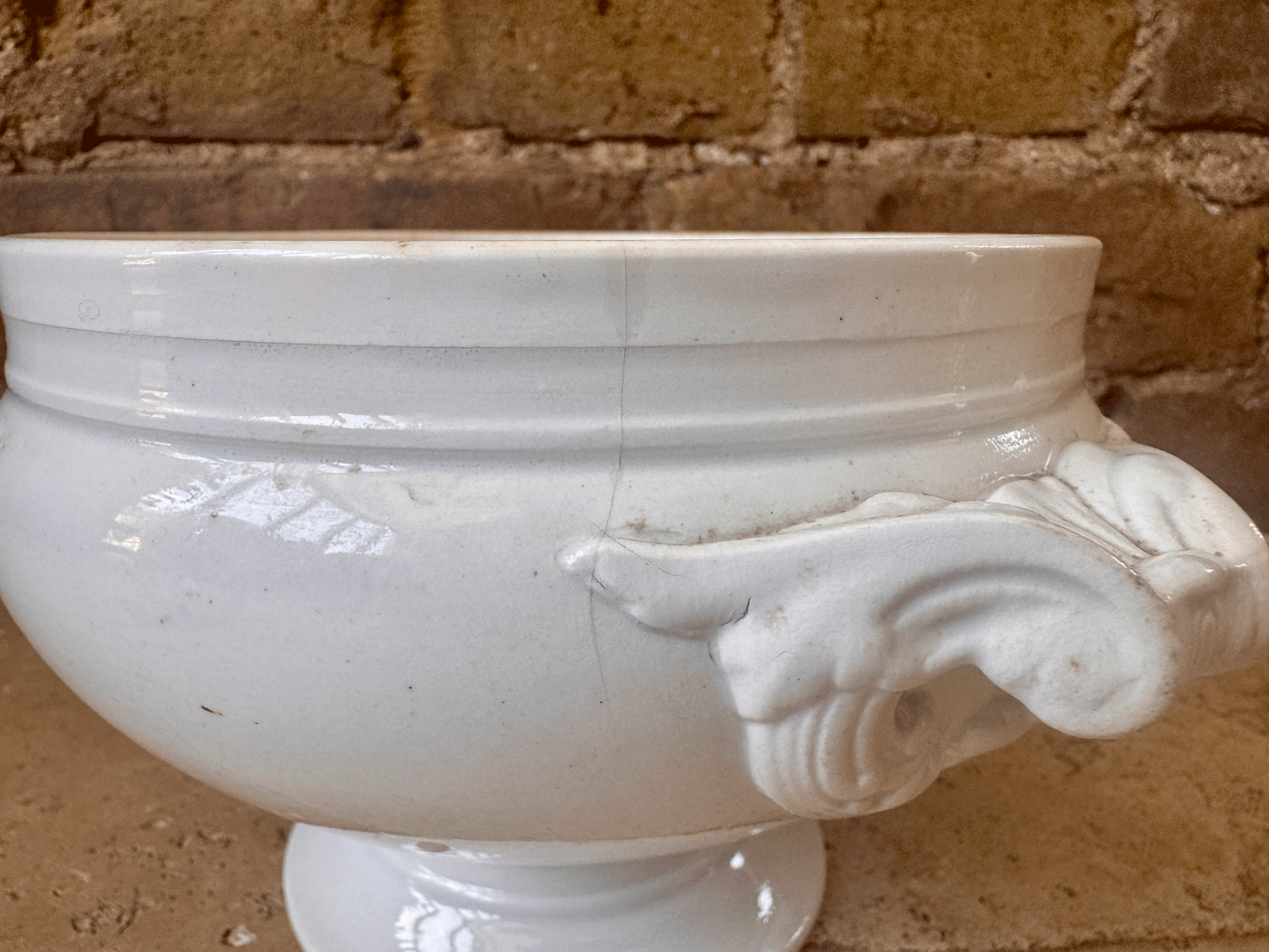 antique rare small plain white ironstone soupiere tureen bowl european