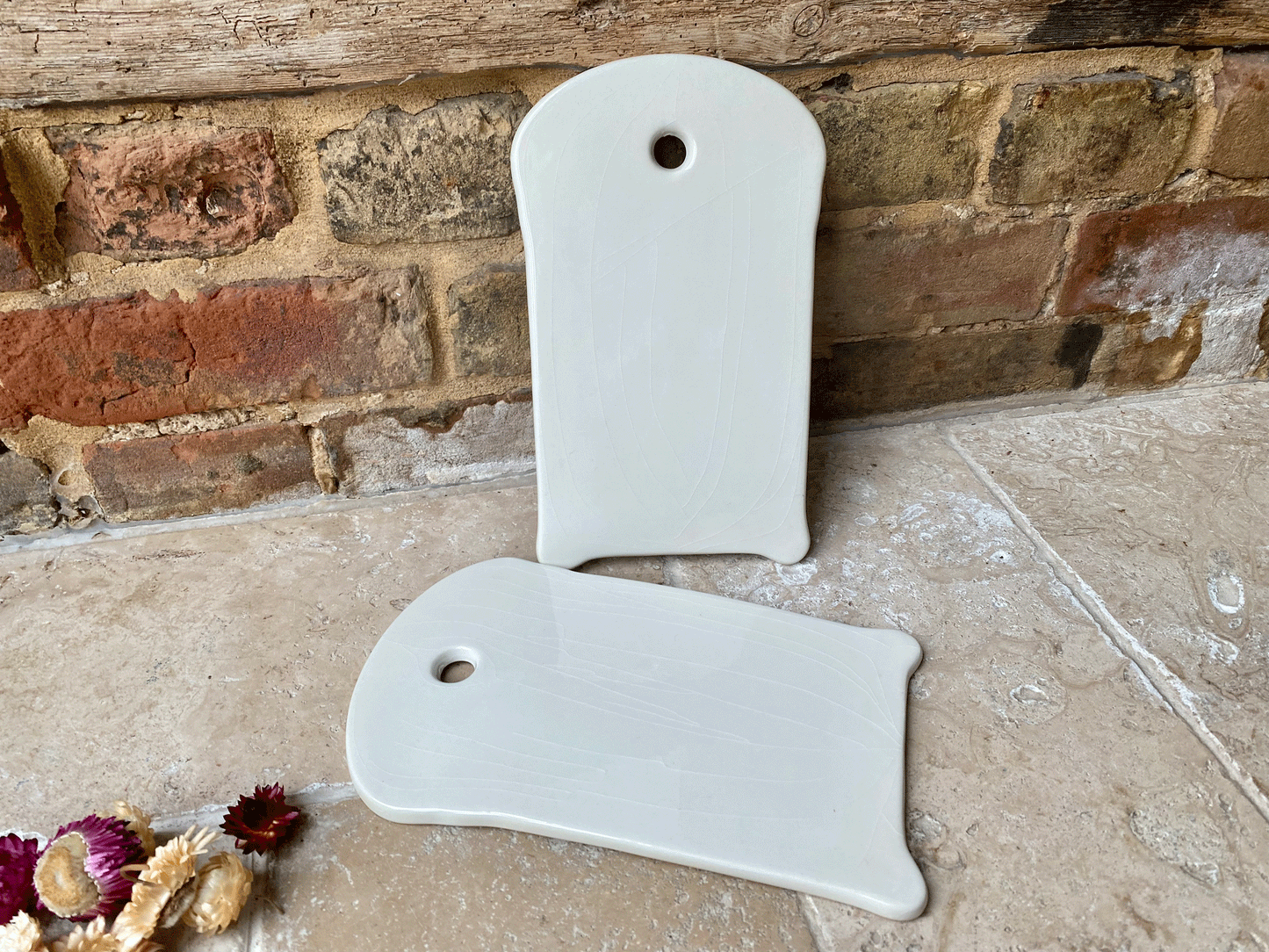 vintage belgian plain white ironstone cutting onion board boch