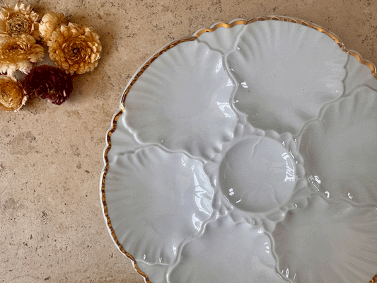 vintage belgian mid century porcelain oyster plate gold trim porcelaine de baudour